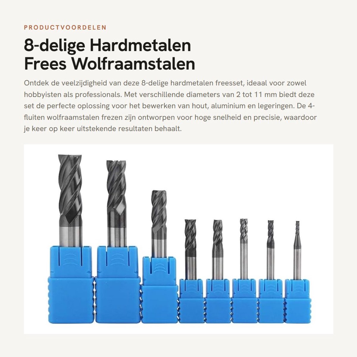 Dailygoods- Frezen 8-delige Set - Wolfraamstalen Frees - 4-fluiten Gereedschap - Hout/Aluminium - Duurzaam - Hoge Taaiheid - Freesgereedschap