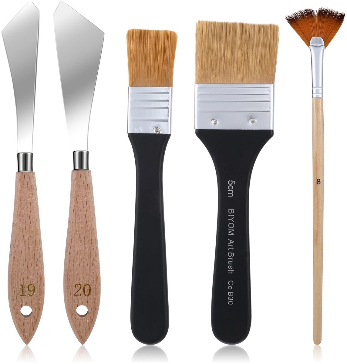 Dailygoods - Set van 5 verfmessen - Kunstenaarsgereedschap - Professionele penselen en paletmes - 5 cm en 2,5 cm - Geschikt voor schilderen - Roestvri...