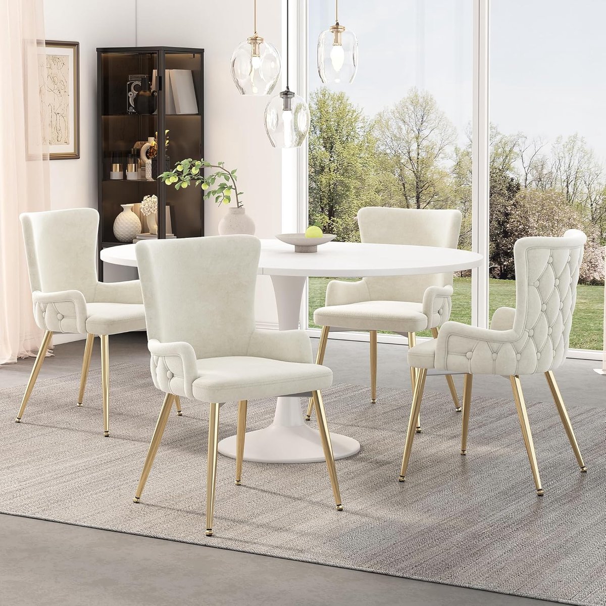 Eetkamerstoelen Set - Zitmeubelen - Comfortabel Zitten - Luxe Fluweel Goud - Set van 4 - B