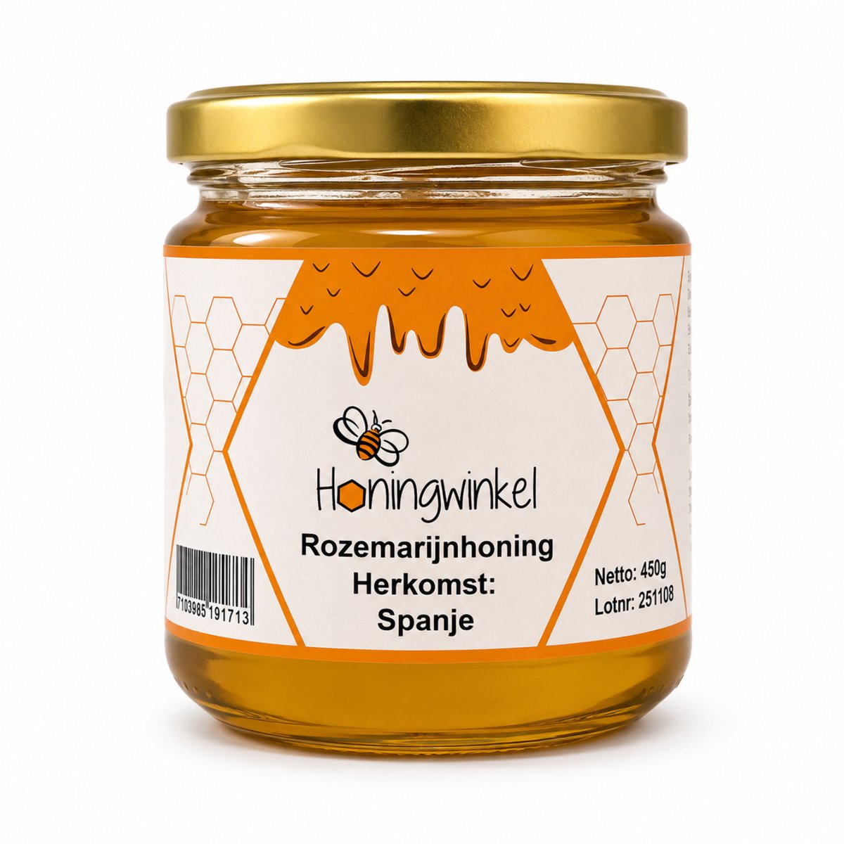 Rozemarijnhoning 450g Spanje Honingwinkel (vloeibaar)