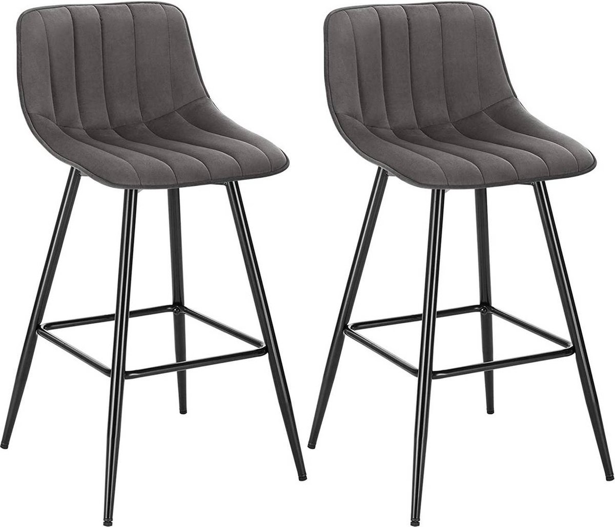 Barkrukken Set Donkergrijs - Velvet, Industrial en Barkrukken set van 2 - Voor Eetkamer, Keuken en Woonkamer