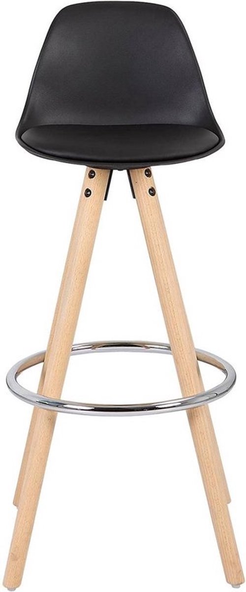 Saphly Barkrukken Set 75cm Zwart - Zithoogte 75cm, Kunstleer en Bruin frame - Voor Eetkamer, Keuken en Woonkamer