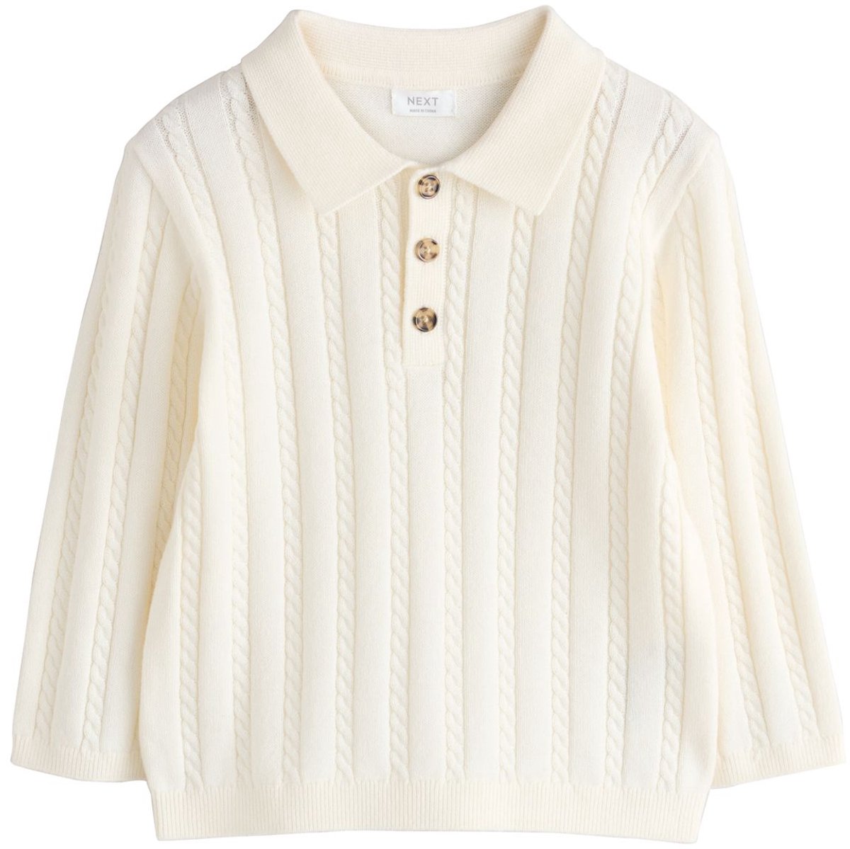 Next - Jongens - Kabelgebreid poloshirt - Crème