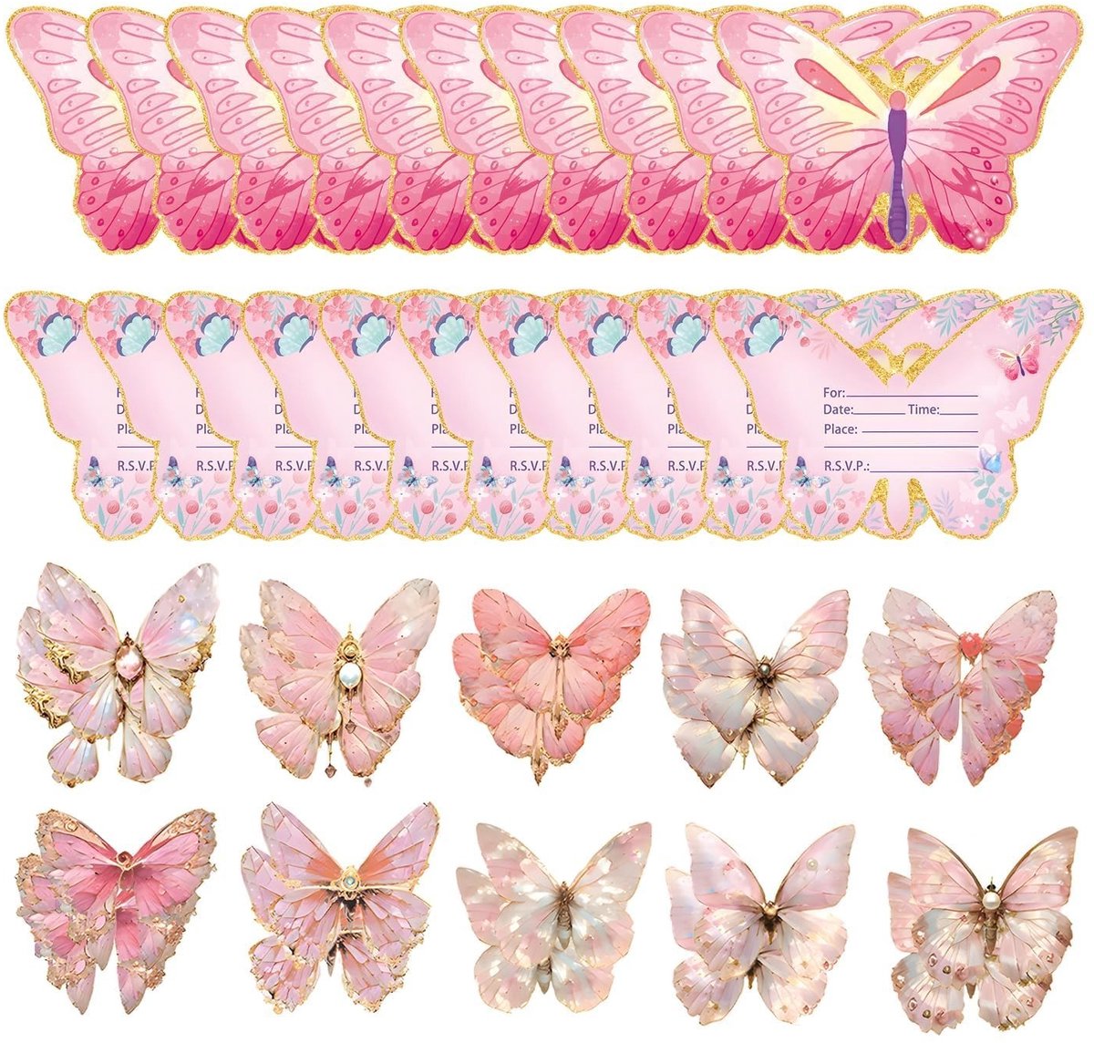 Dailygoods - Uitnodigingskaarten met Vlinders - Kinderverjaardag