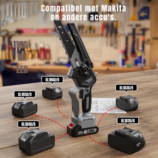 QORA® Mini Kettingzaag - Kettingzaag Accu - Snoeizaag - Mini Kettingzaag Met Accu - Zwart - 30cm x 17cm x 12cm van qora — afbeelding 3