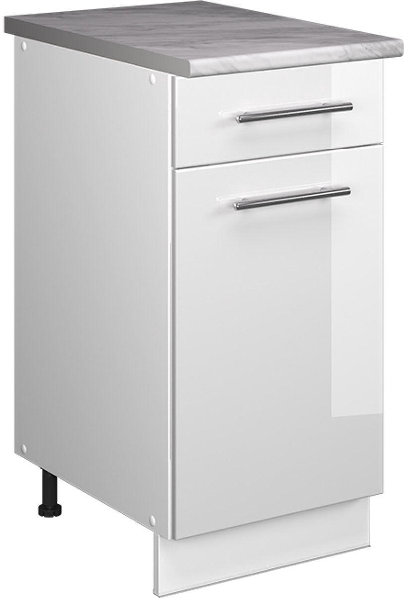 Vicco Onderkast voor spoelbak/kookplaat Fame-Line, Wit Hoogglans/Wit, 40 cm, WB Marmer
