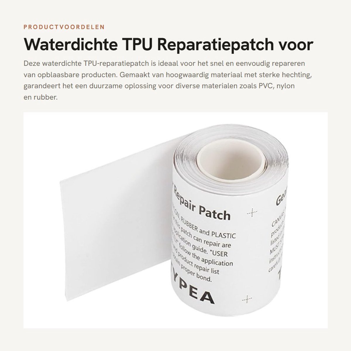 Dailygoods- Reparatiepatch Waterdicht - Zelfklevend - Sterke Hechting - 7,5x375cm - TPU - Duurzaam Materiaal - Reparatietape