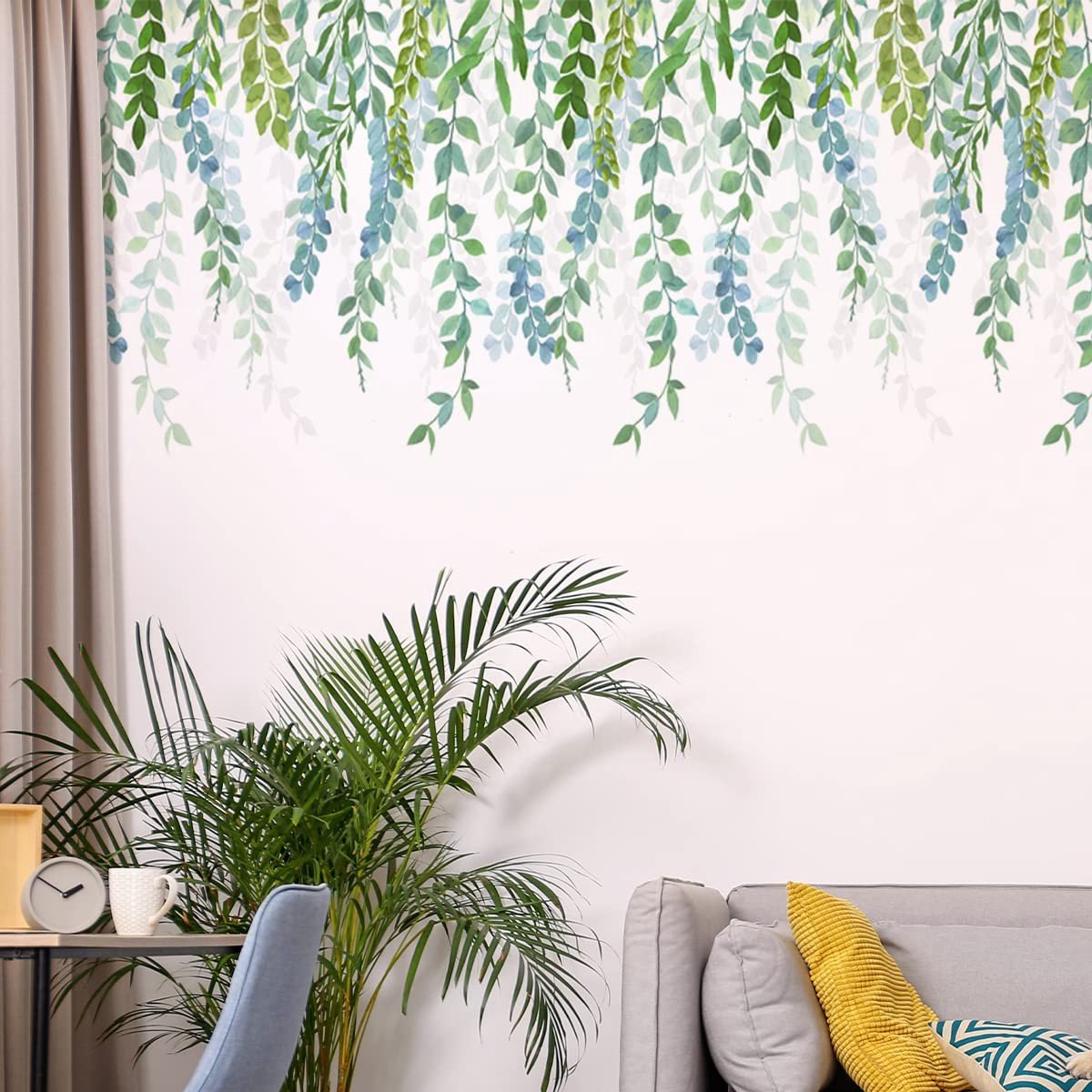 Dailygoods- Muursticker hangende wijnstok - Wanddecoratie - Muurtattoo - Huisdecoratie - Groene bladeren - Afneembaar en eenvoudig aan te brengen - Muurdecoratie