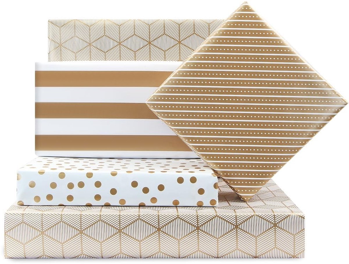 Dailygoods- Inpakpapier 4 Rollen 43 x 300 cm - Roségouden Ontwerpen - Geschenkpapier - Bruiloft - Verjaardag - Natte Sterkte - Geschenkverpakking
