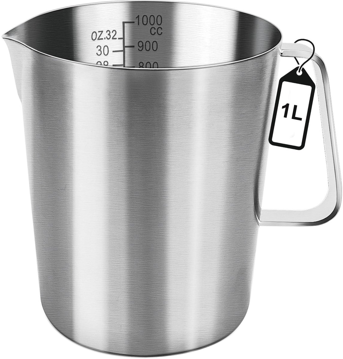 Dailygoods - Maatbeker - Roestvrij staal - Duurzaam en robuust - Zilver - Vaatwasmachinebestendig - 1000 ml - Geschikt voor koken en bakken - Melkkann...