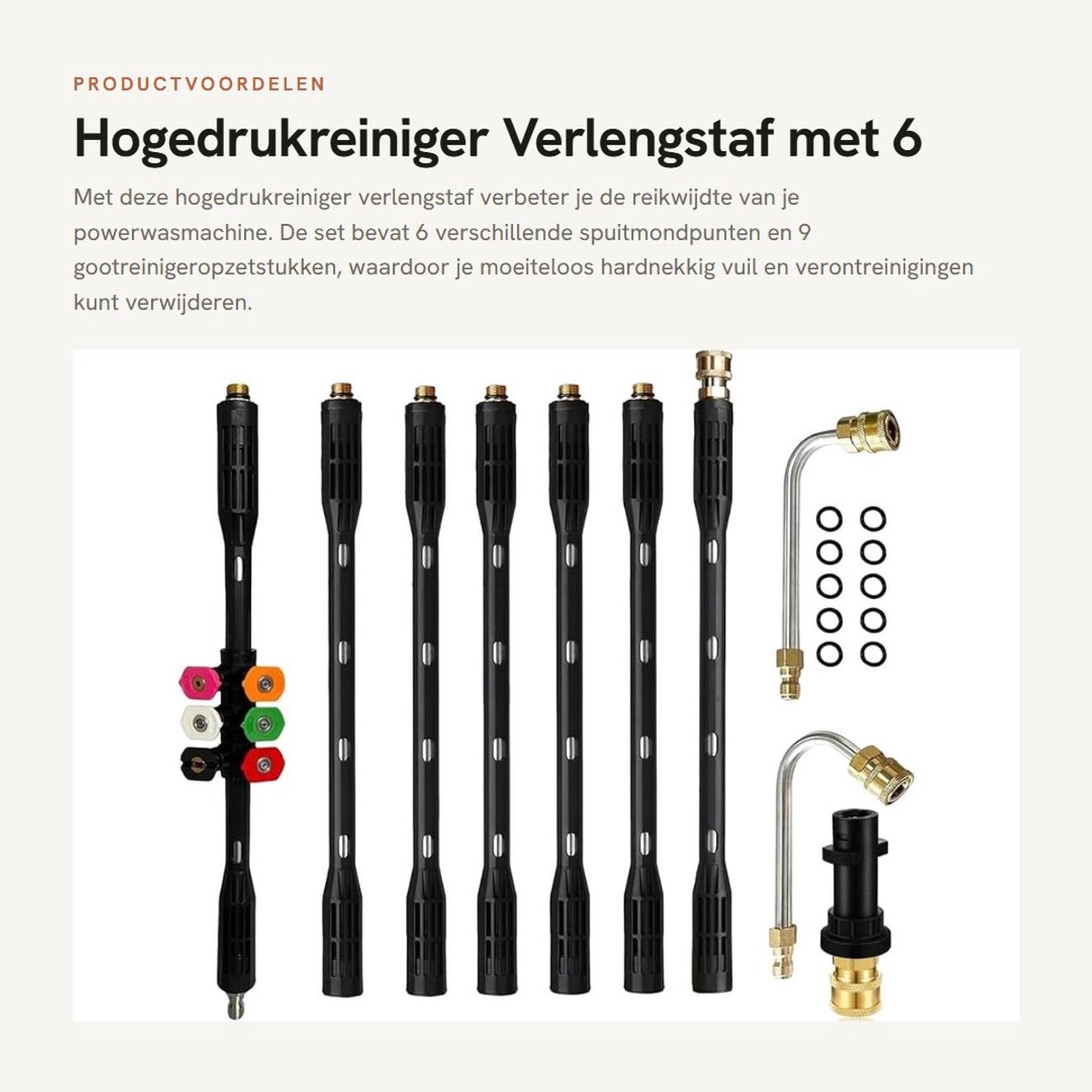 Dailygoods- Verlengstaf met 6 Spuitmondpunten - Verlengsnoer voor Hogedrukreiniger - Gebogen Stang - 1/4 Inch Snelkoppeling - Anti-Gelekte Ring - Inclusief Karcher-Adapter - Hogedrukreinigeraccessoire