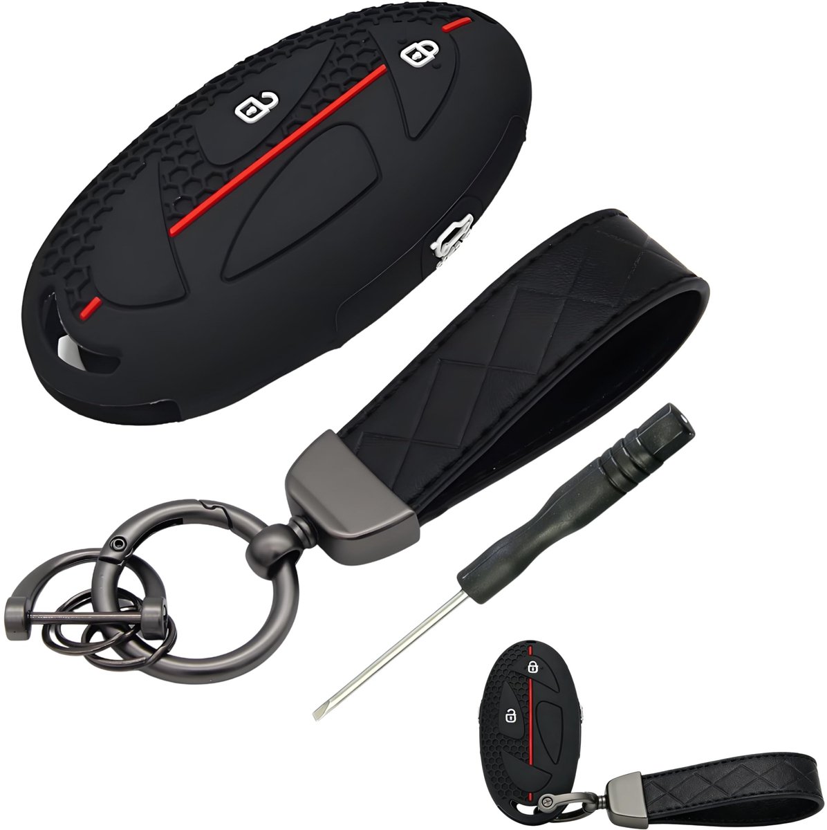 Dailygoods- Autosleutelbeschermhoes Zwart - Compatibel met Hyundai Tucson/Kona/Ioniq 6/Elantra - Siliconen - 3-knops - Optimale bescherming tegen krassen/slijtage - Sleutelhoes