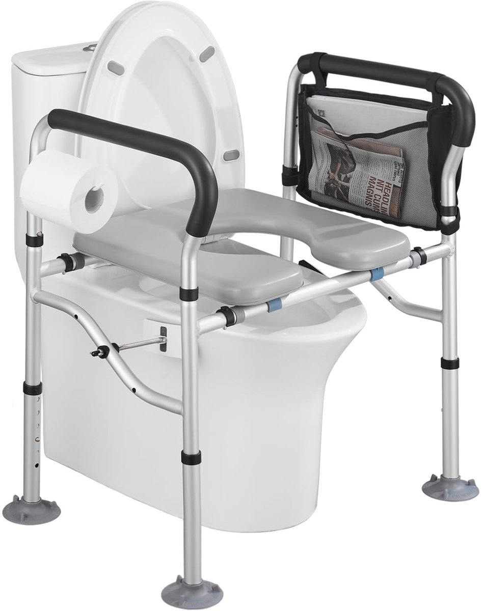 Dailygoods- Toiletbrilverhoger 400 lbs - Verstelbaar - Toiletstoel voor ouderen - Commode stoel - Handgrepen - Gewatteerde zitting