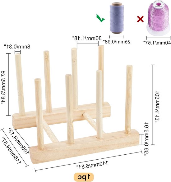 Houten Draadrek voor 8 Spoelen, Draadorganizer voor Borduren en Quilten, Ideaal voor Haarknotjes en Creatieve Projecten — afbeelding 3