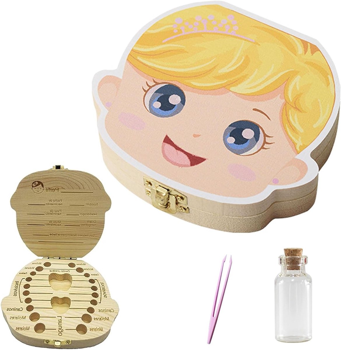 Houten opbergdoos voor melkgebit, unieke tanden bewaardoos voor kinderen, perfect kraamcadeau en babygeschenk