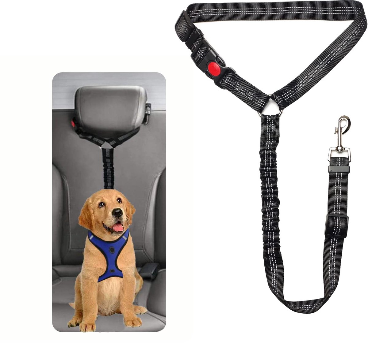 Dailygoods- Veiligheidsgordel Honden - Veiligheidsgordel Auto - Honden Veiligheidsgordel - Verstelbaar - Polyester - Zinklegering Gesp - Hondenautogordel