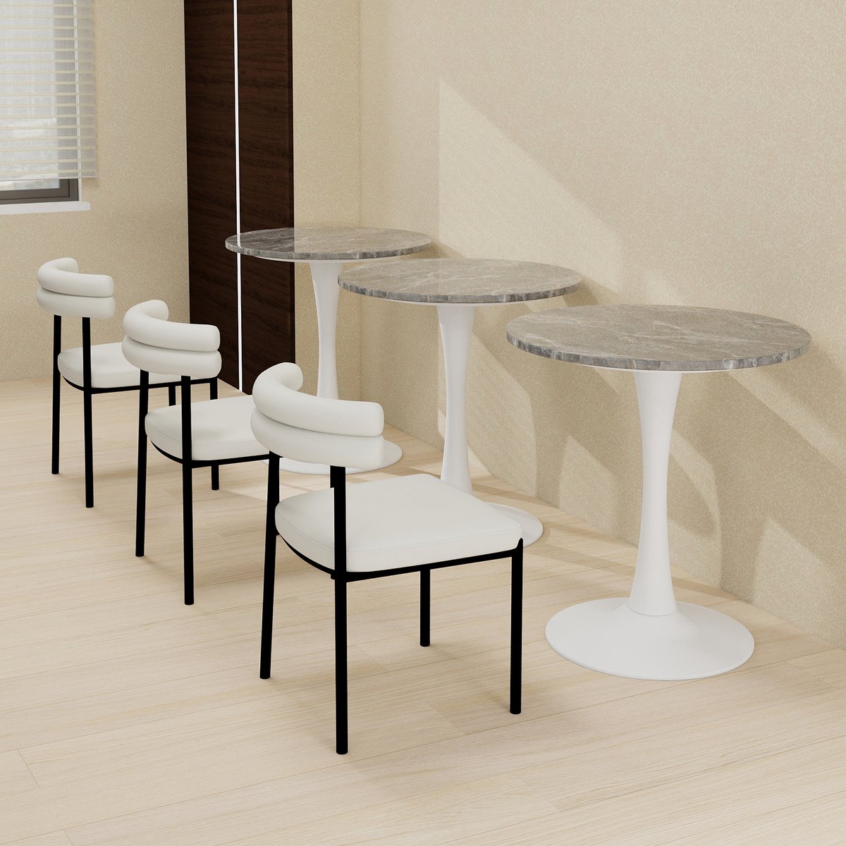 DESMIU Salontafel - Moderne Ronde Bijzettafel Met Marmerlook - Voor Woonkamer En Eetkamer - Kunstmarmer - Antiek Wit En Grijs - 70 Cm Donkergrijs