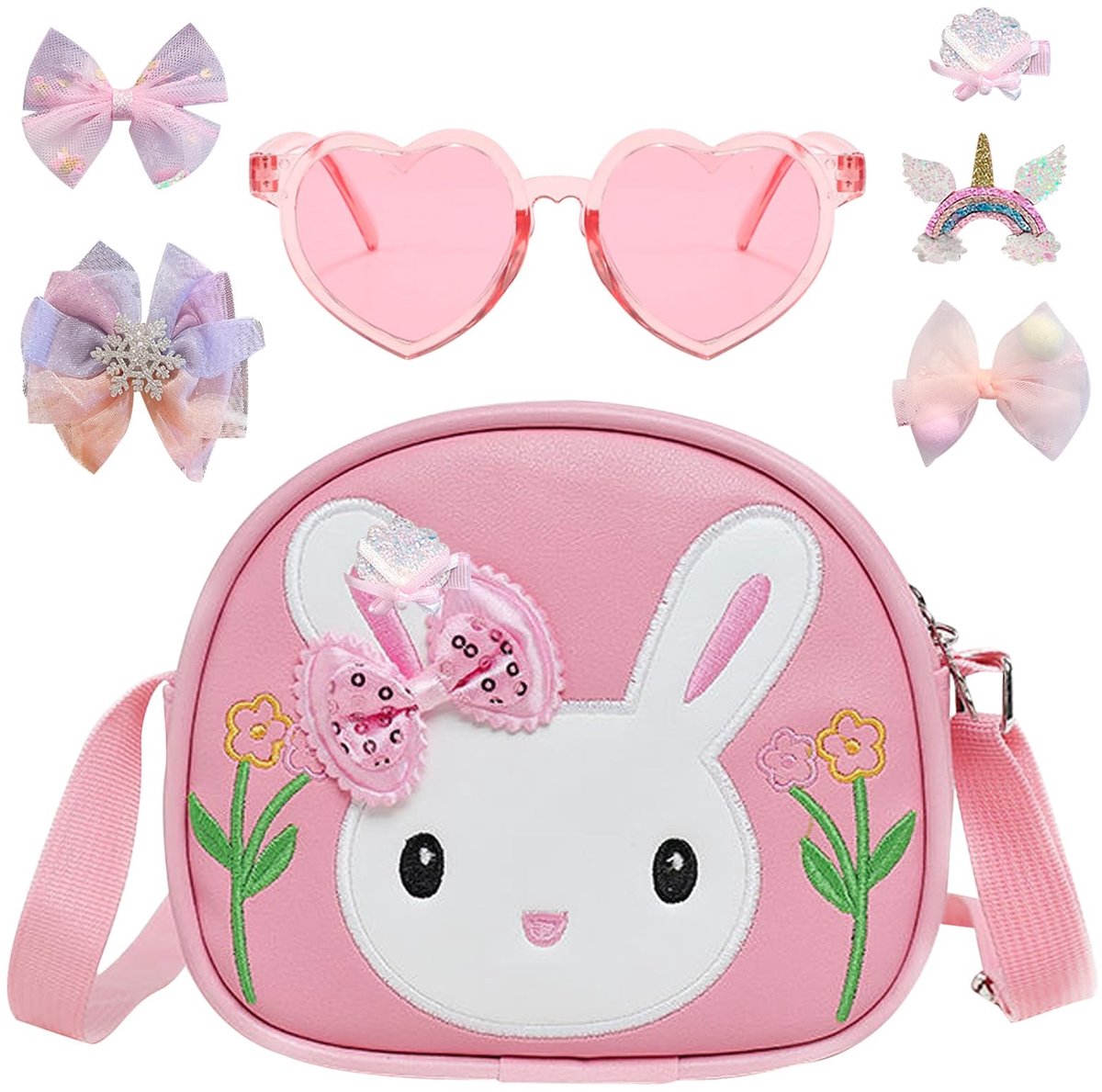 Dailygoods - Handtas voor Meisjes - Charmante Konijnen Schoudertas met Zonnebril en Haarspelden