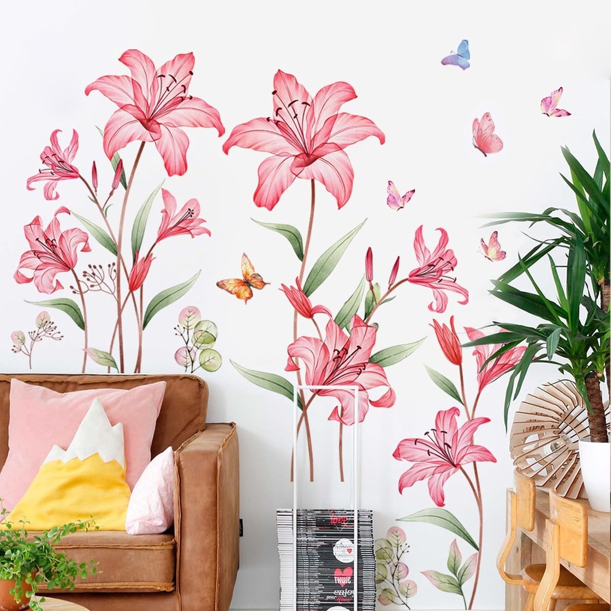 Dailygoods- Muursticker Gouden Lelie - Muurstickers Kinderen - Wanddecoratie Slaapkamer - Wanddecoratie Woonkamer - Verwijderbaar - Zelfklevend