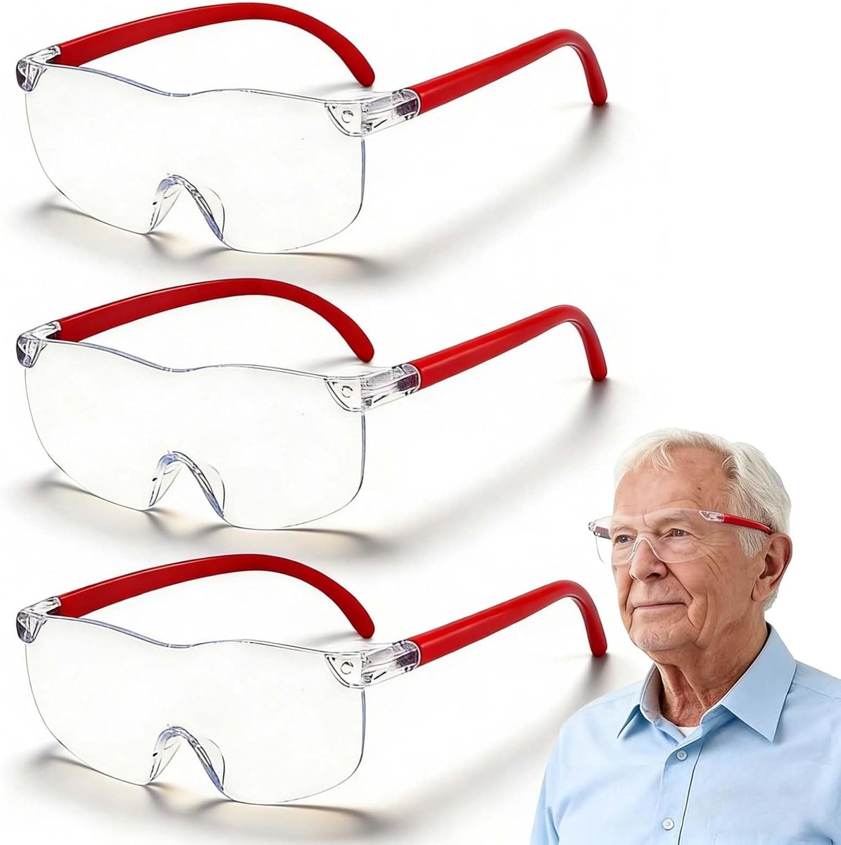 Vergrotingsbril set - Leesloep brillen - Gedetailleerd werk - Drie sterkten - 3 stuks - Rood