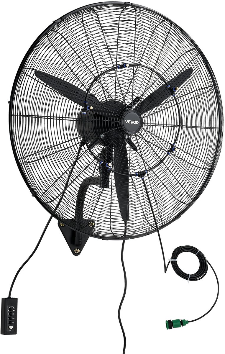 VEVOR 115W Industriële Wandventilator 81 cm, 5,9 m/s Oscillerende Wandventilator met 3-Traps Verstelbare Hoek en Nevelfunctie, Commerciële Industriële Ventilator voor Werkplaats, Garage, Magazijn, Sportschool, Zwart