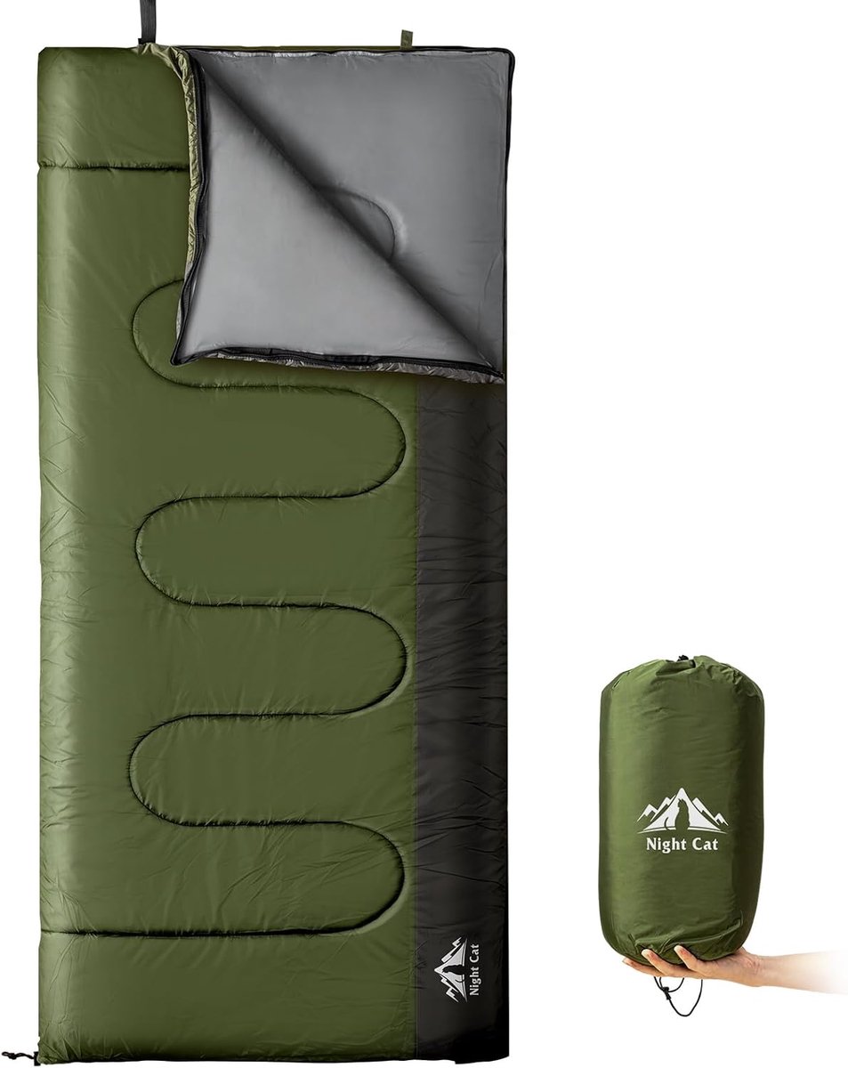 Night Cat Kampeer Slaapzak Dekenslaapzakken voor Volwassenen 3 Seizoenen Draagbaar Lichtgewicht Backpacken Wandelen Outdoor Aanbevolen 5℃-15℃ 80x190cm Wissel naar een Donsdeken of Dekbed