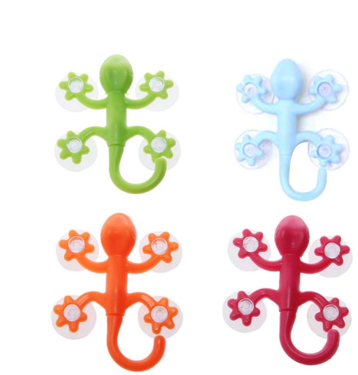 Dailygoods- Gekkohaken met 4 Zuignappen - Sleutelhouder - Badkamer Haken - Decoratieve Haken - Antiroest - Hoogwaardig ABS/Siliconen - Zuighaken