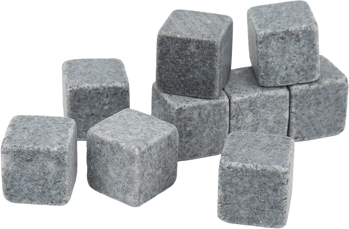 Cubevormige Granieten Whiskey Steentjes Set voor Koelen van Drankjes - Perfecte Cadeau voor Mannen, Vader, Echtgenoot en Vrienden - Inclusief Bar Tools en Glazen