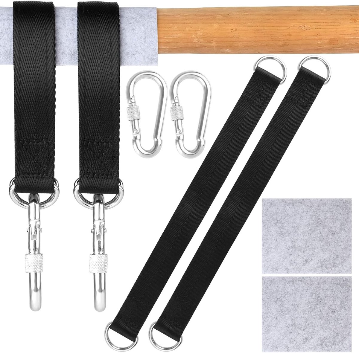 Hammock Hangset met 30 cm Swing Mount, Nylon Hangenriemen, 2 Karabiners en Beschermmatten voor Veilig Gebruik en Opslag van Schommels