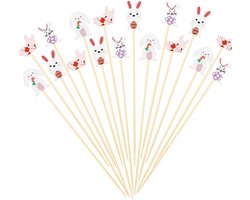 Set van 100 Houten Cocktailprikkers voor Pasen, Konijn Motief, Perfect voor Fingerfood en Feestjes, 12 cm, Ideaal voor Fruit en Snacks