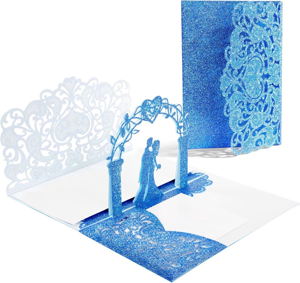 Pop-up trouwkaart met envelop voor huwelijk, jubileum, Valentijnsdag - Unieke 3D kaart voor vrouw, man, vriendin, moeder (Blauw)