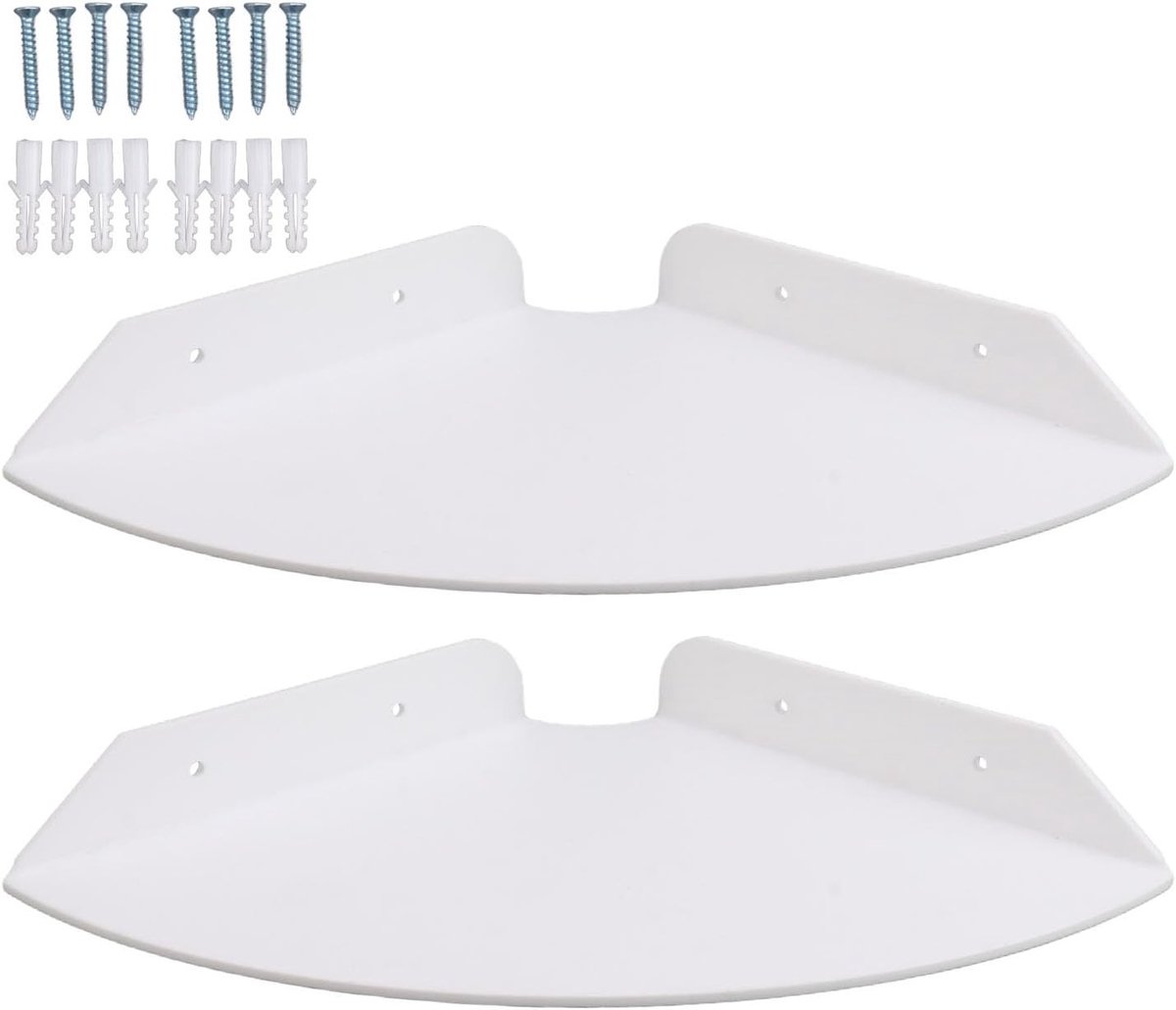 Set van 2 Drijvende Hoekplanken, Wandgemonteerde Kwadrant Ronde Planken van Acryl voor Woonkamer Decoratie en Verzamelobjecten (Wit)