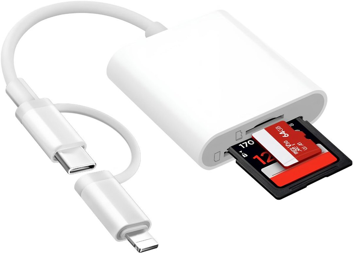 KAD® SD Kaart Lezer - Multi Card Reader voor SD & Micro SD - Voor Laptop, MacBook & Telefoon - Wit - 15cm x 6cm x 1cm