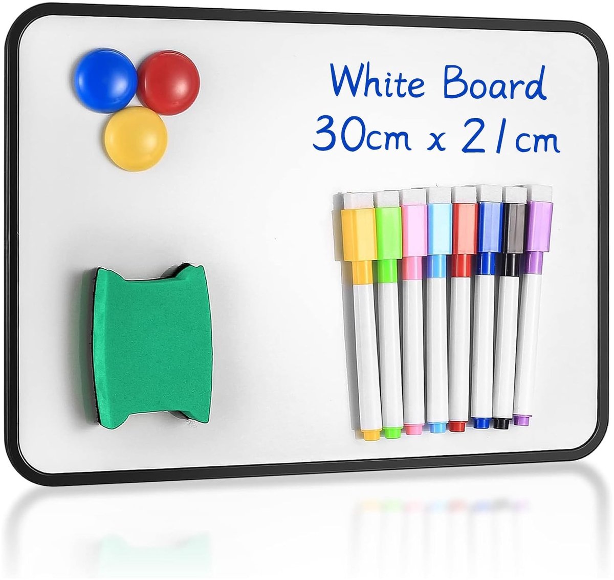 Dailygoods- Whiteboard Dubbelzijdig 30 x 21 cm - Droog Afwisbaar - Magnetisch Bord - Inclusief 8 Whiteboard Stiften - Met Wisser en Magneten