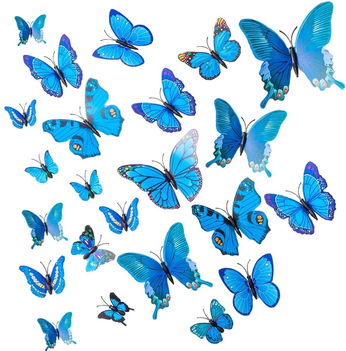 Dailygoods- Vlindermuurstickers 3D - 24 Stuks - Decoratie Slaapkamer - Feestdecoratie - Taartdecoratie - Onregelmatige Vorm - Muursticker