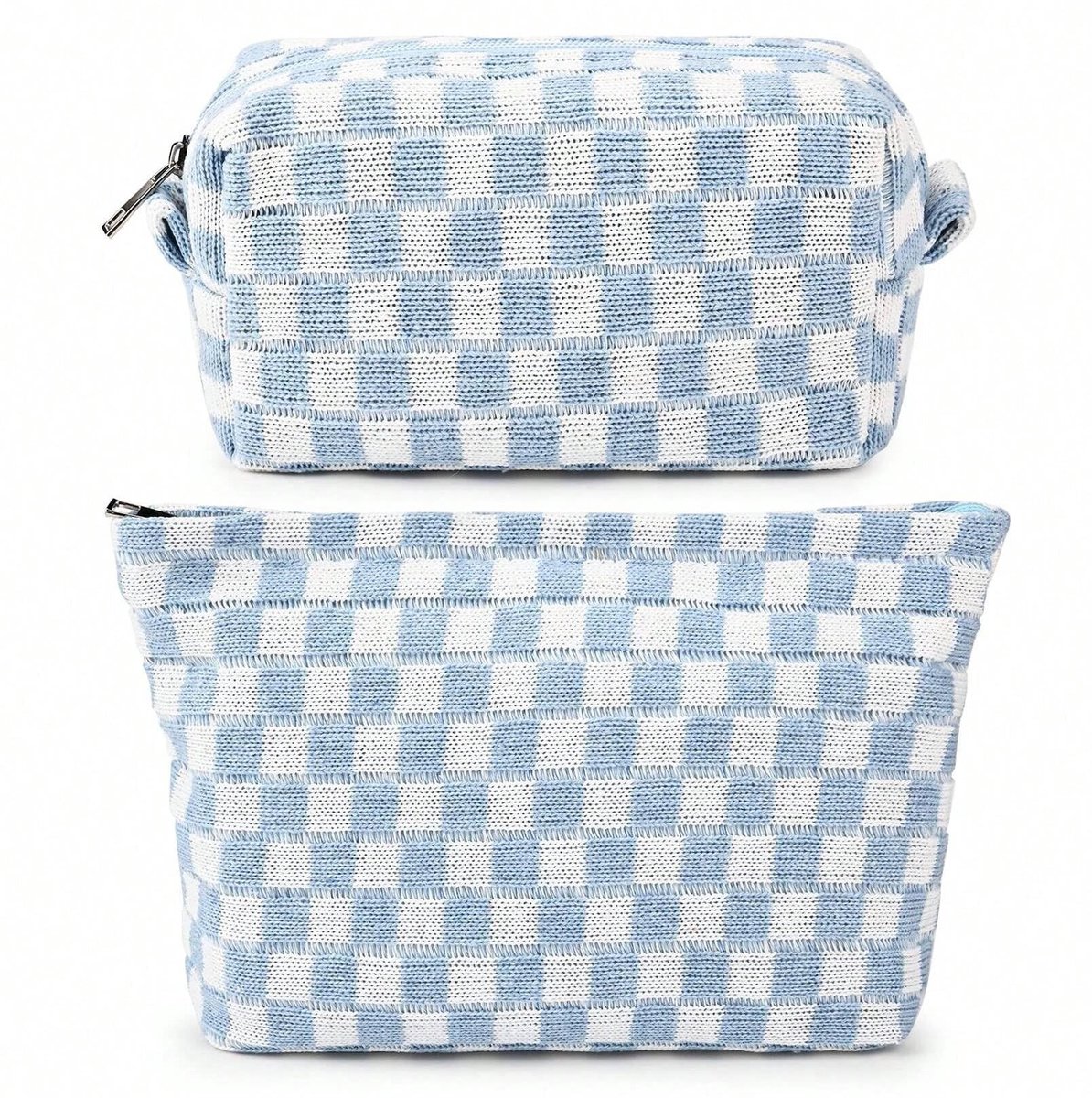 Dailygoods- Make-up Tas Groot - 2-Pack Cosmetische Tassen - Draagbare Toilettas - Hoge Capaciteit - Geruite Details - Duurzaam Materiaal