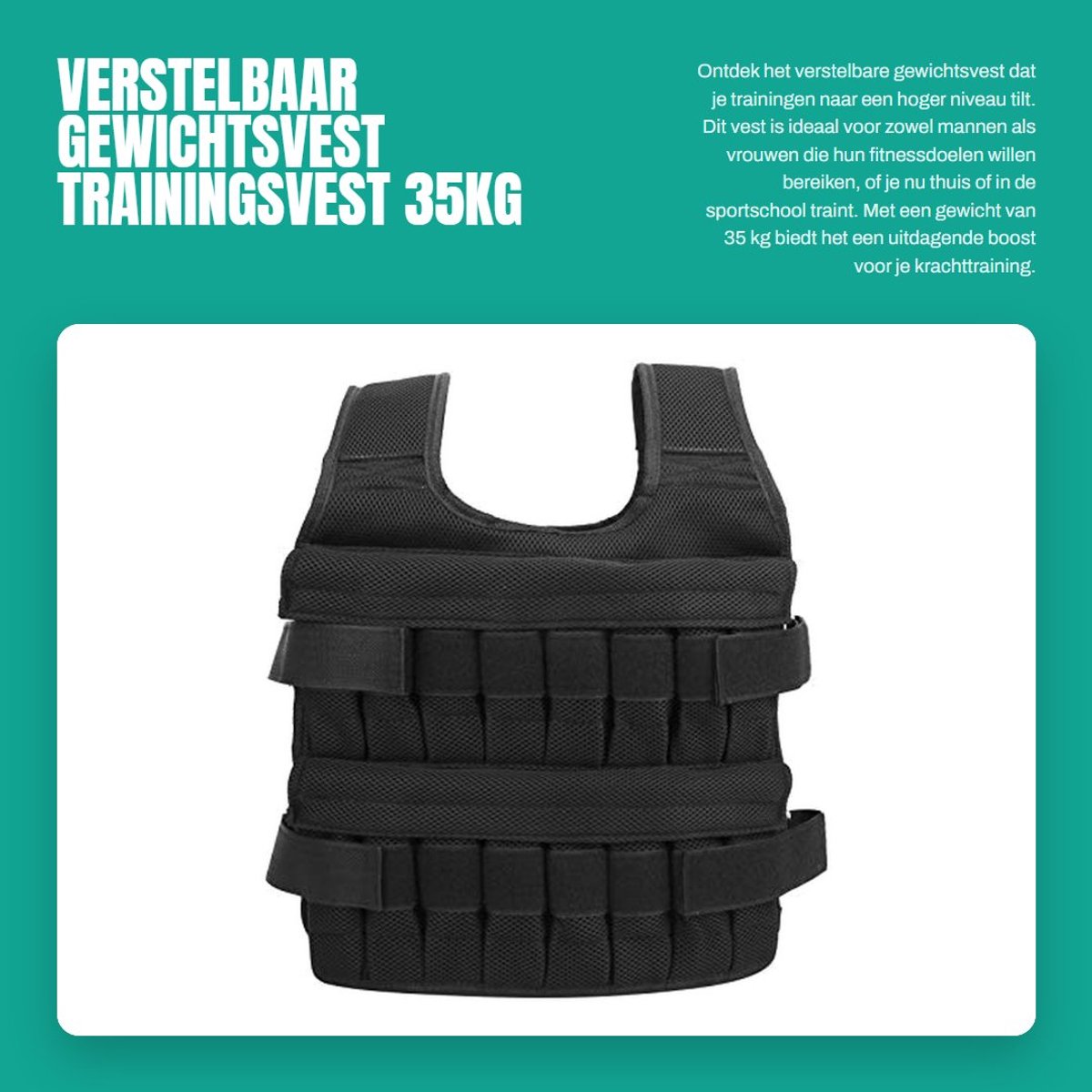 Dailygoods- Gewichtsvest 35kg - Verstelbaar - Antislip - Schokbestendig - Ademend materiaal - Meerdere zandzakken - Gewichtvest
