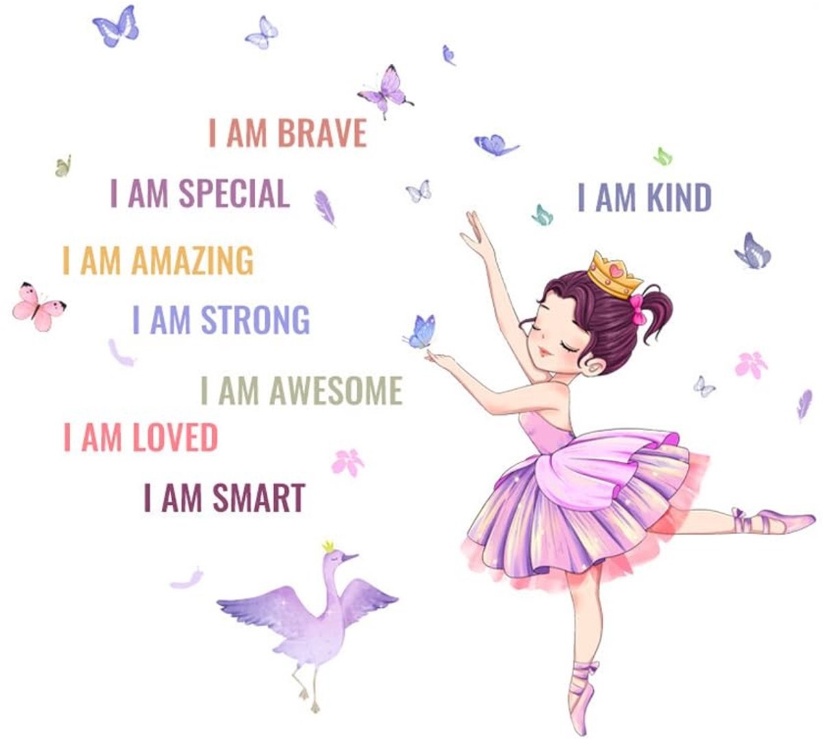 Dailygoods- Muurstickers Balletmeisje - Inspirerende Wanddecoratie - PVC Muurdecoratie - Zwaan/Vlinder - Slaapkamer/Woonkamer - 30 cm x 90 cm