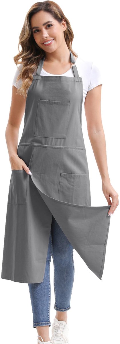 Dailygoods- Pottenbakkersschort Lang - Verstelbare Gesp - 3 Zakken - Ademend Katoen - Geschikt voor Schilderen - Beschermt Kleding - Schort