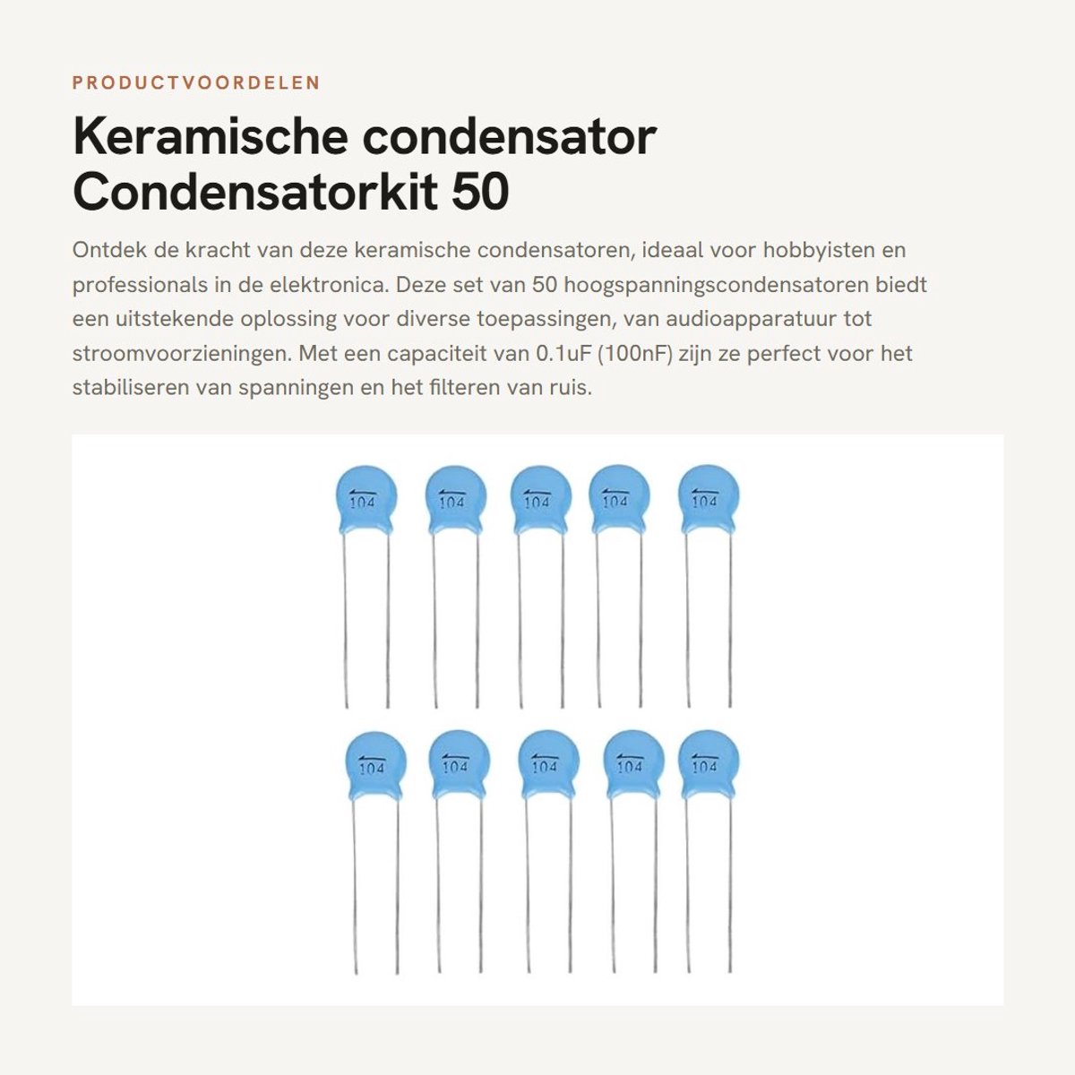 Dailygoods - Keramische condensator - Condensatorkit 50 stuks - Hoogspanningscapaciteit - 1000V 104M 0.1uF - Betrouwbare condensatoren - Geschikt voor...