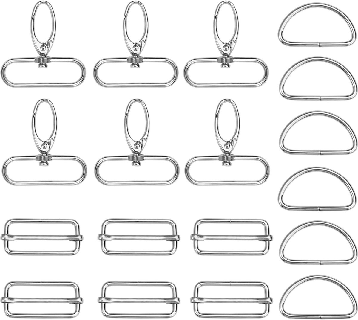 Solidchoice- Tasaccessoires Set Van 18 Stuks - Karabijnhaken/D-Ringen - Verstelbare Gespen - Naaibenodigdheden - Hondenriemen/Sleutelhangers - Hoogwaardige Zinklegering - Handwerkaccessoires