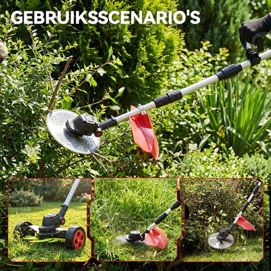 ONEVAN Elektrische Bosmaaier - 23 cm Accu Grastrimmer - Borstelloze Kantenmaaier - Met 2 Accu's - Telescopische steel - Voor Tuin En Erf van ONEVAN — afbeelding 5