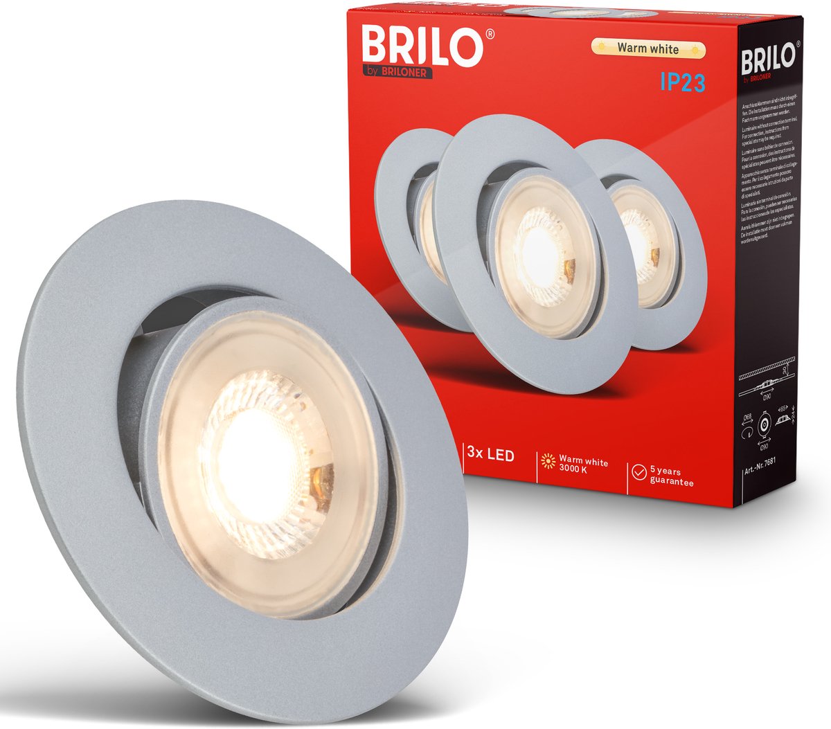 BRILONER Show - Inbouwspots set van 3 - spotjes - 3.000K warm wit licht - 4.9W - chroom - Ø9cm