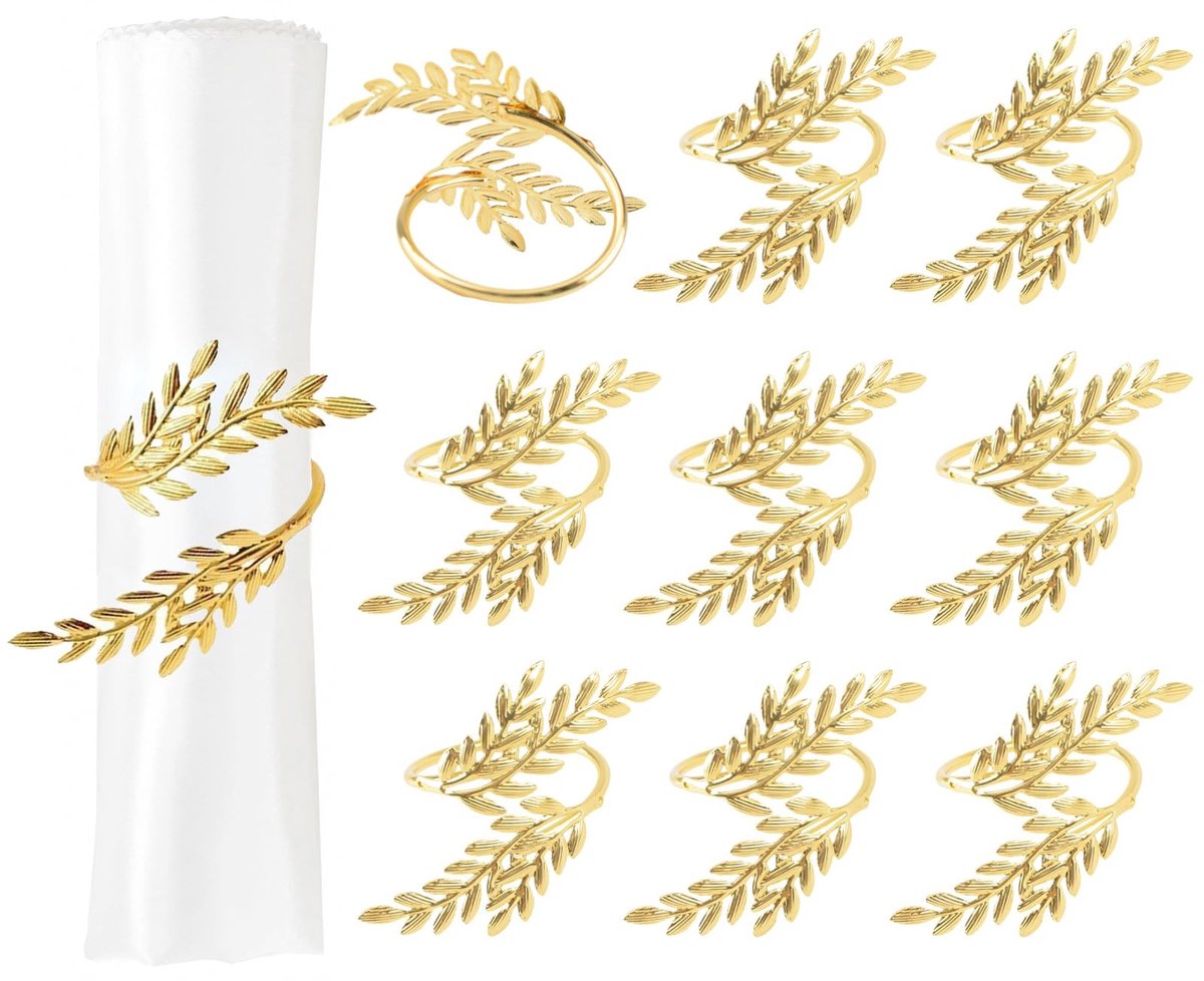 Dailygoods- Servetringen Gouden Bladeren - 10 Stuks - Metalen Servethouders - Bladvormig - Elegant - Tafel Decor