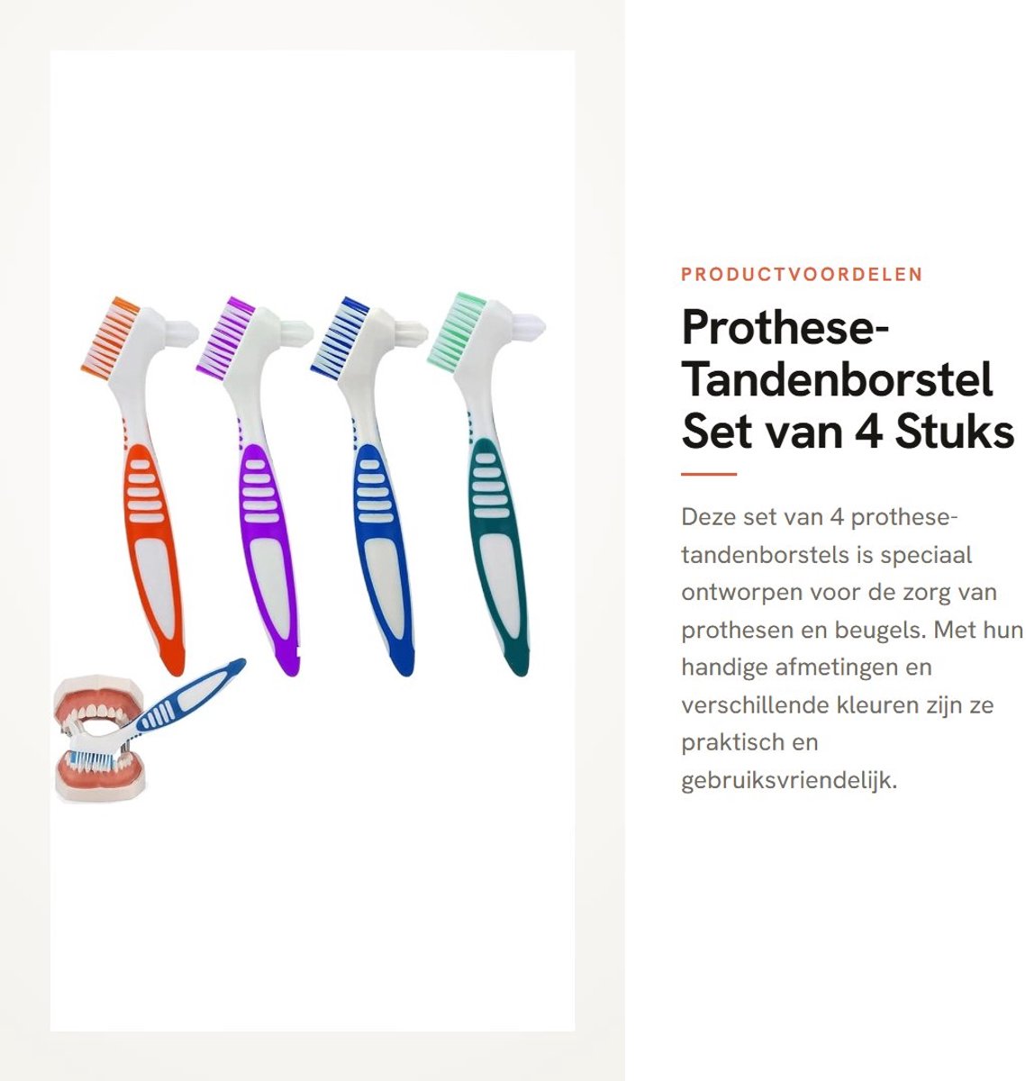 Dailygoods- Prothese-tandenborstel 4 stuks - Draagbare Prothesenreinigingsborstel - Dubbelzijdige Borstel - Tandenborstel voor Beugels - Comfortabele Handgreep - 16 cm Lang
