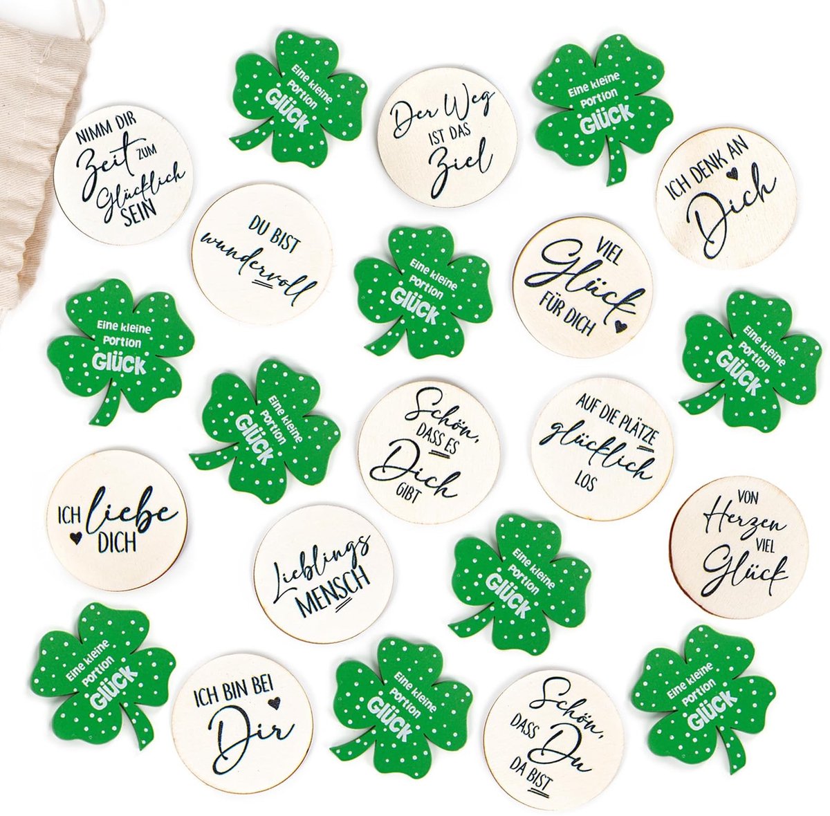 Dailygoods- Geluksbrengers - Klavertjes Vier - Houten Taler - Spreuken - Cadeau - Veel Geluk - Gelukssymbolen