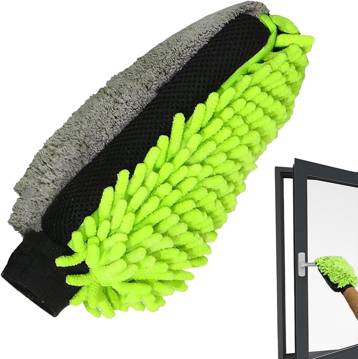 Autowash Handschoen - Schoonmaak Wanten - Auto Poetsen - Zachte Chenille Microvezel - 19x26cm - Groen