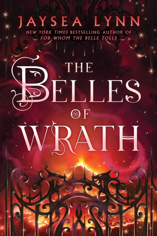 Boekhoes 'The Belles of Wrath' met gloeiende rode achtergrond en sierlijke zwarte poort.