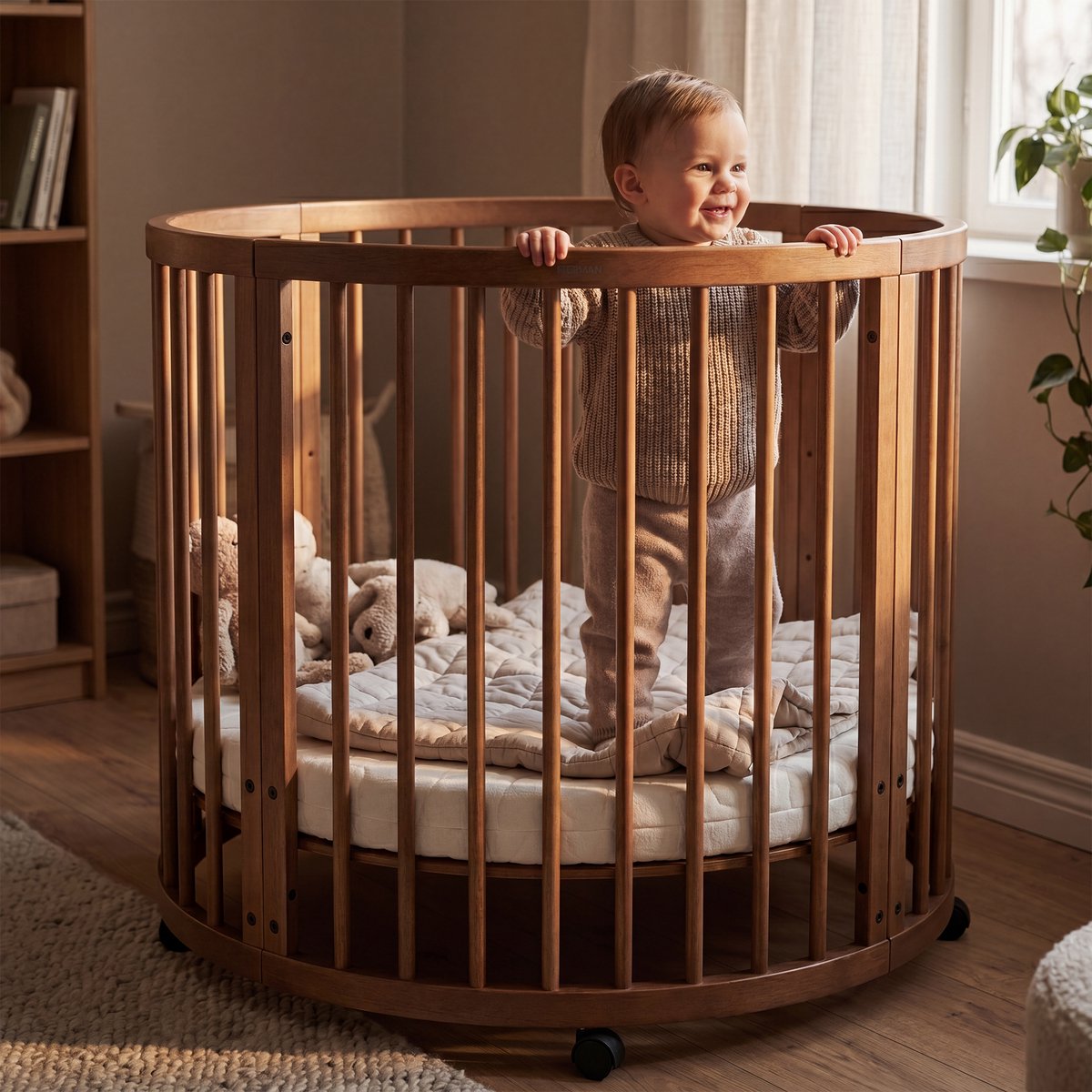 Deryan Willow Box - Ronde Houten Babybox inclusief Matras - Bruin – foto 5