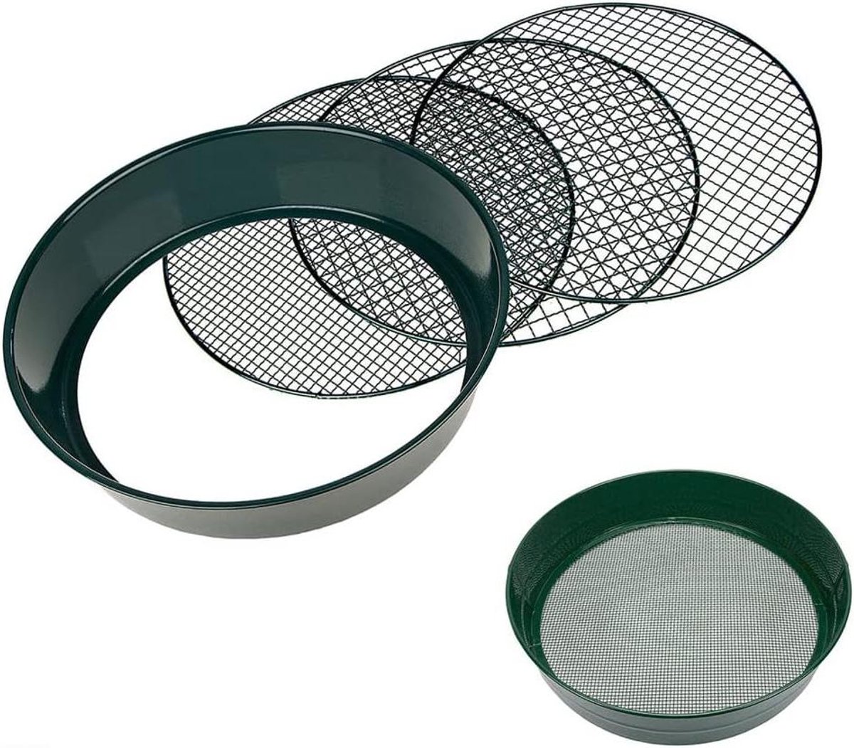 Metalen Tuinzeef - Grondzeef Compostzeef - Tuinaarde Zeven - 3 Verwisselbare Inzetstukken - 37 cm Diameter - Groen